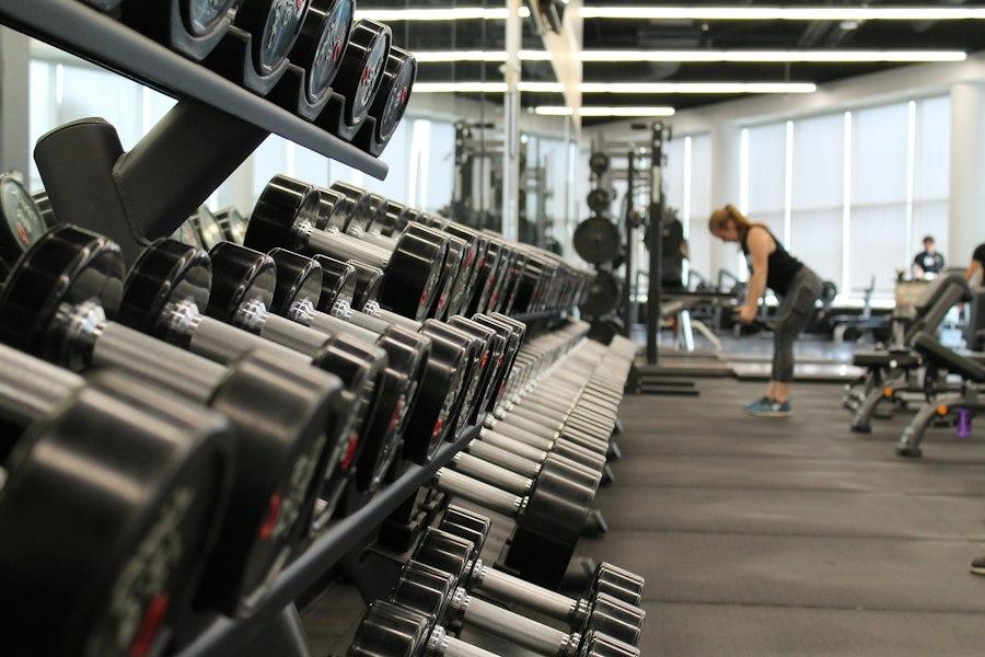 Gym floor with free weights